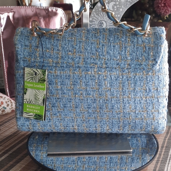 Badgley Mischka Blue Tweed Shoulder Bag - Picture 4 of 6